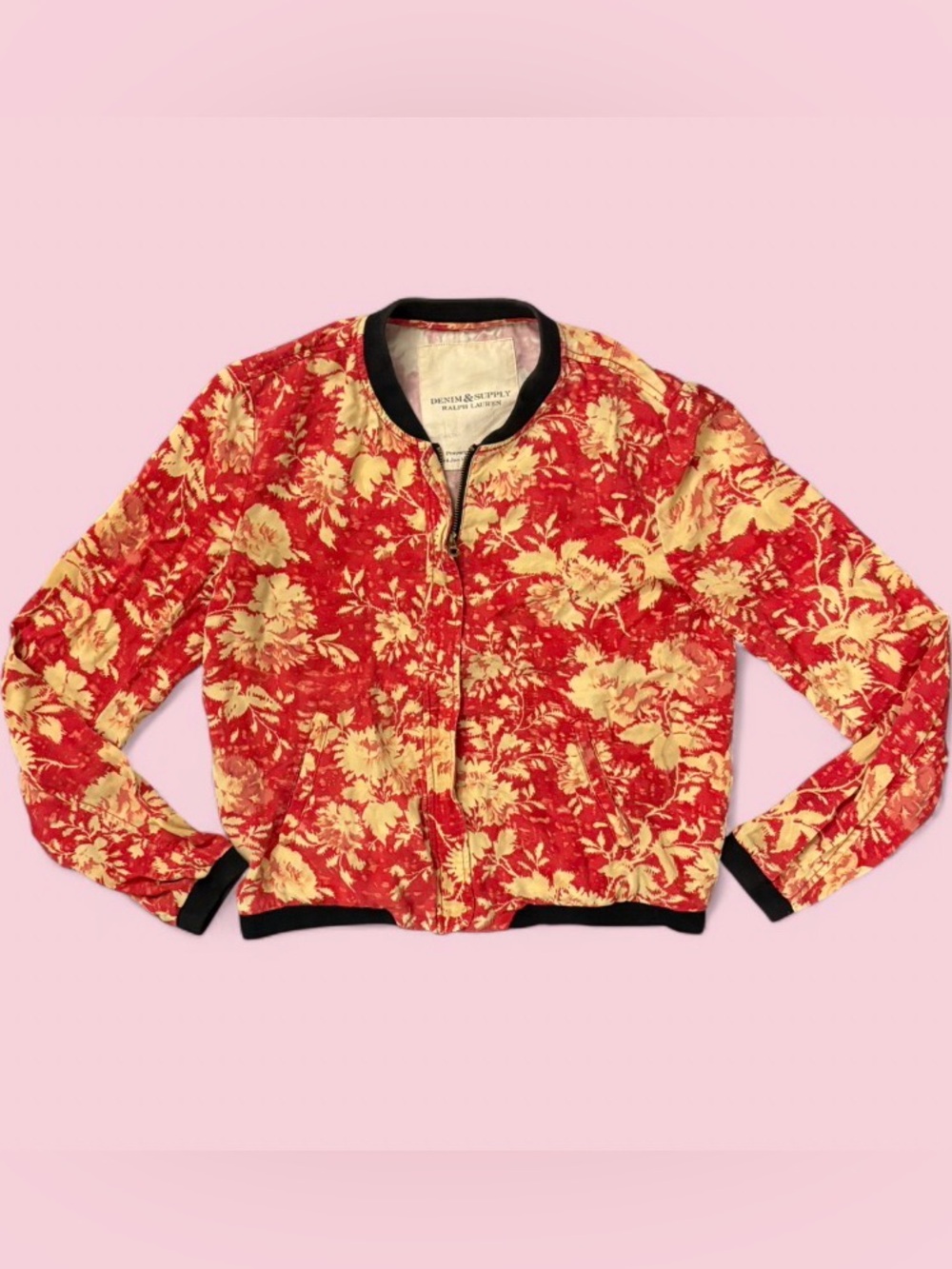 Denim & Supply Ralph Lauren Red & Cream Floral Bomber Jacket Size M